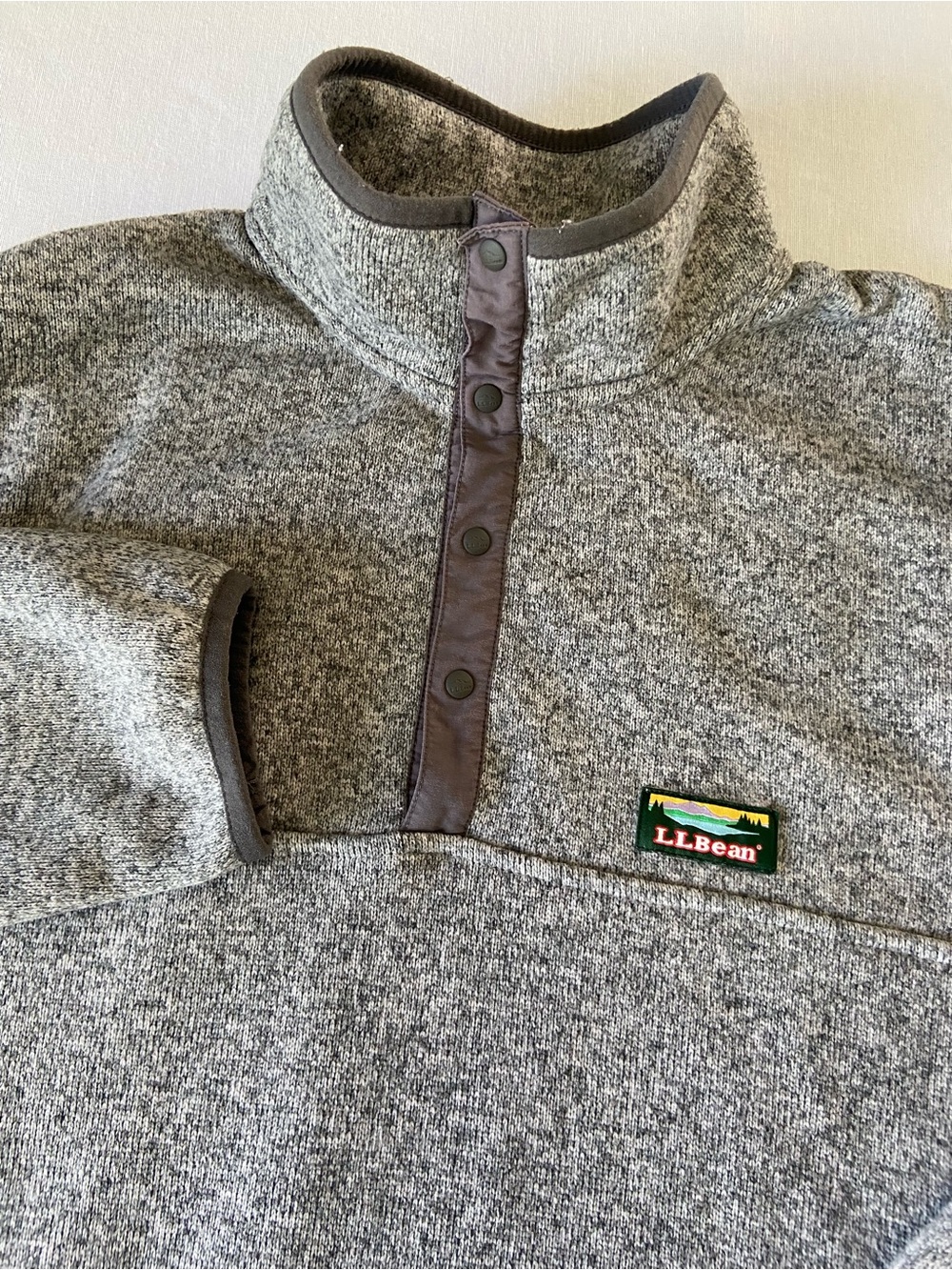 L.L. Bean Men's Heather Gray Zip-Style Snap Pullover Sweater